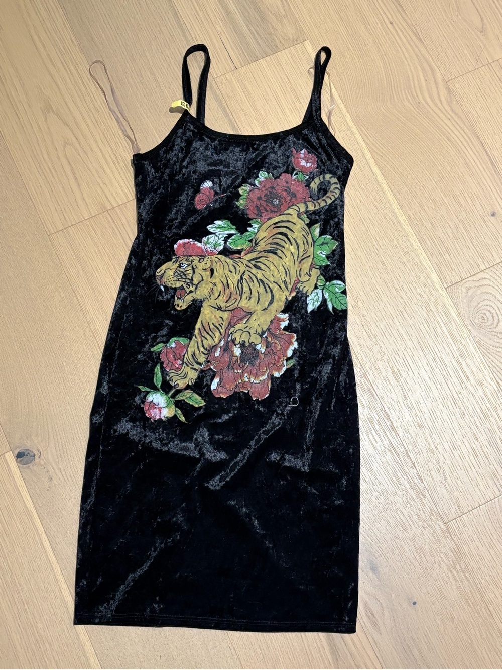 Urban Planet Black Velvet Mini Dress with Tiger & Floral Print